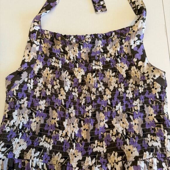 K. Jordan Lavender Floral Halter Strap Smocked Wide leg Jumpsuit Sz1X Soft Girl - Picture 5 of 15